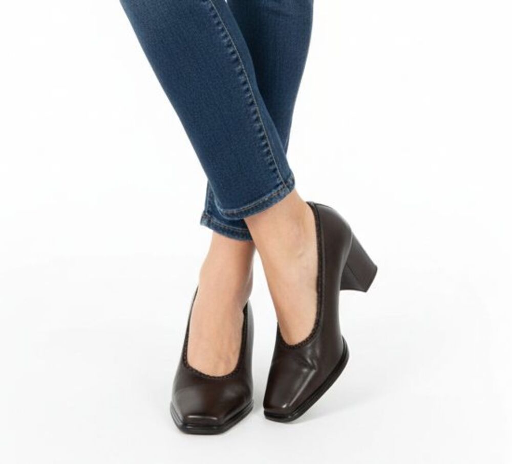 Classic Brown Block Heel Pumps - Women's Dress Shoes